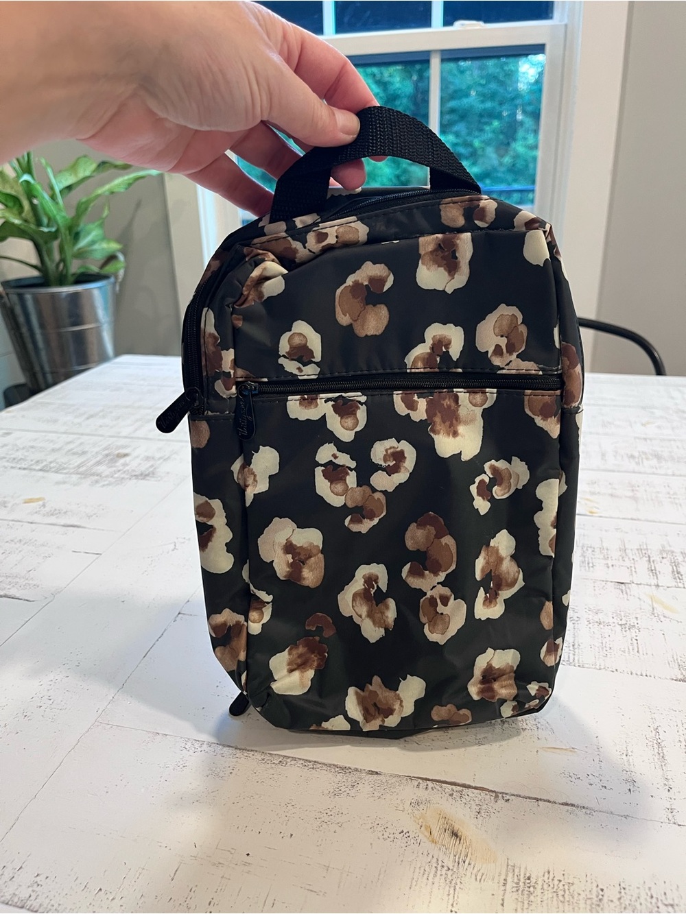 thirty-one Black Cosmetic Bag with Brown and Cream Floral Print